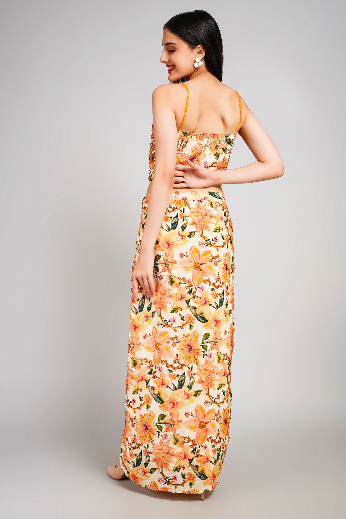Floral Fiesta Drape Sarong Set with Corset Blouse
