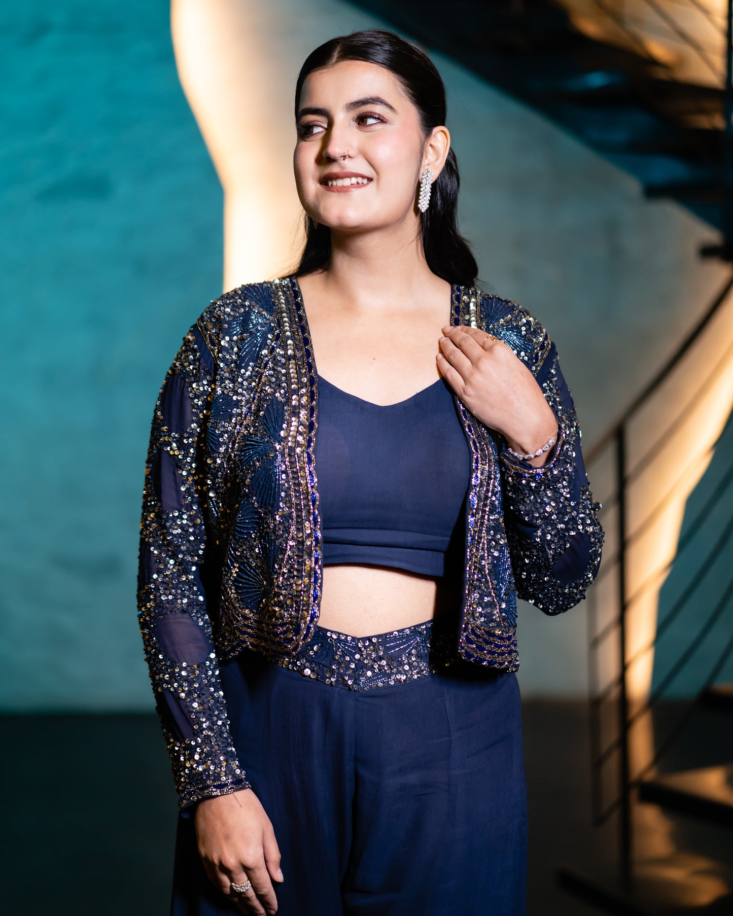 Midnight Glimmer Pallazo Jacket Set