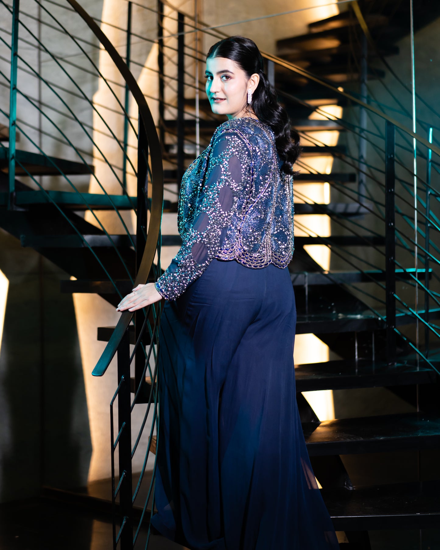 Midnight Glimmer Pallazo Jacket Set