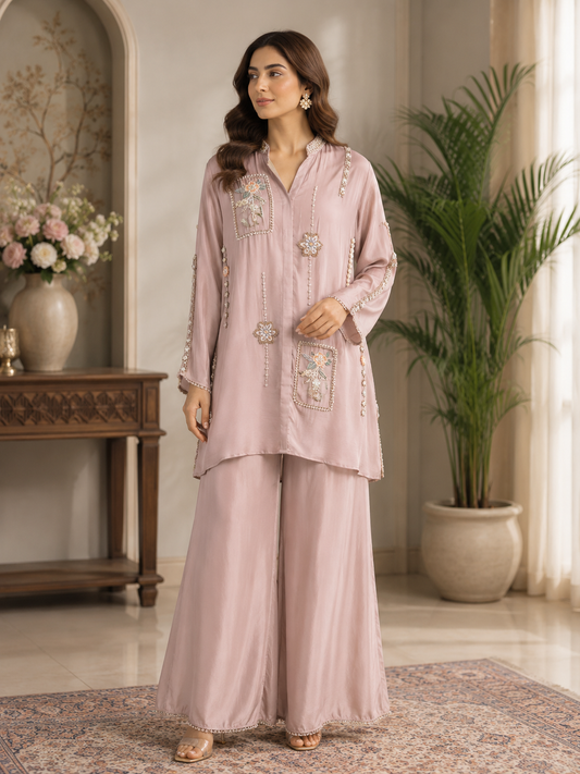 Blush Elegance Embellished Co-Ord Set
