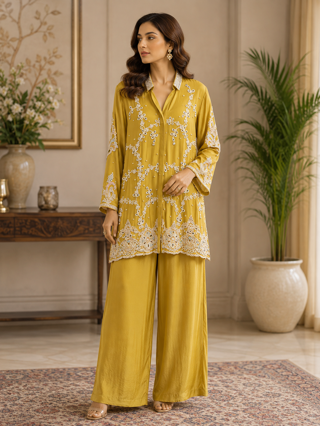 Golden Vine Embroidered Co-Ord Set