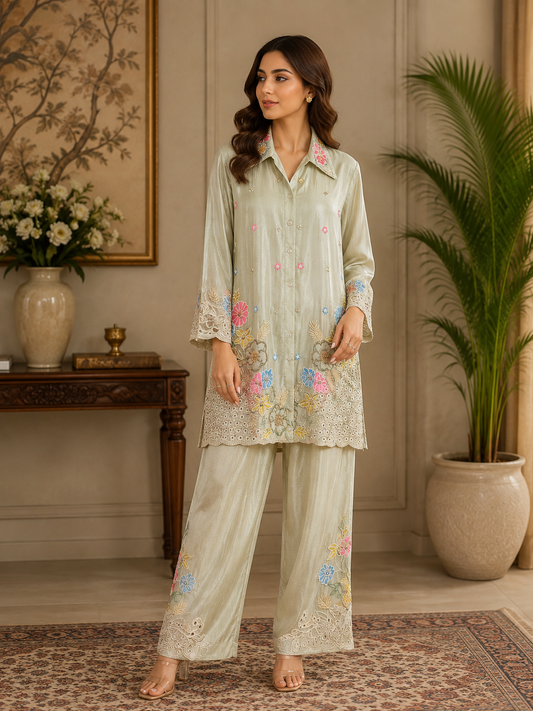 Ivory Blossom Embroidered Co-Ord Set
