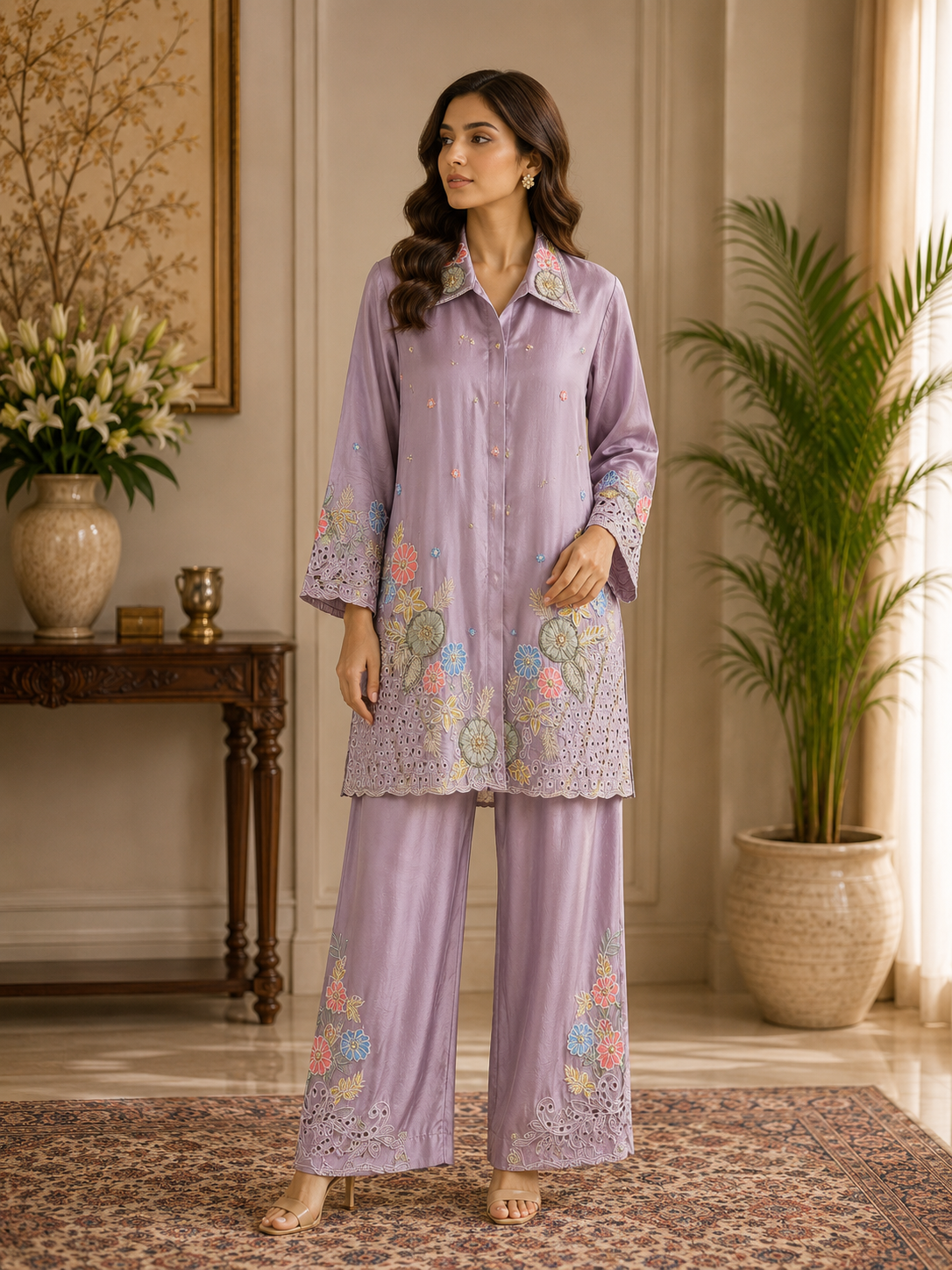 Lavender Bloom Embroidered Co-Ord Set