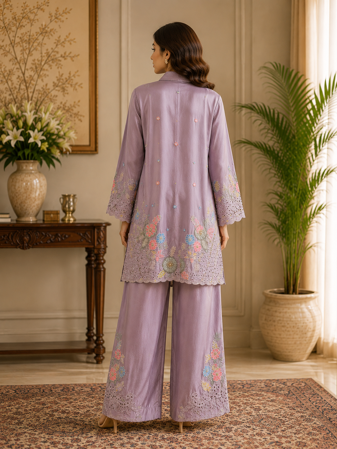 Lavender Bloom Embroidered Co-Ord Set