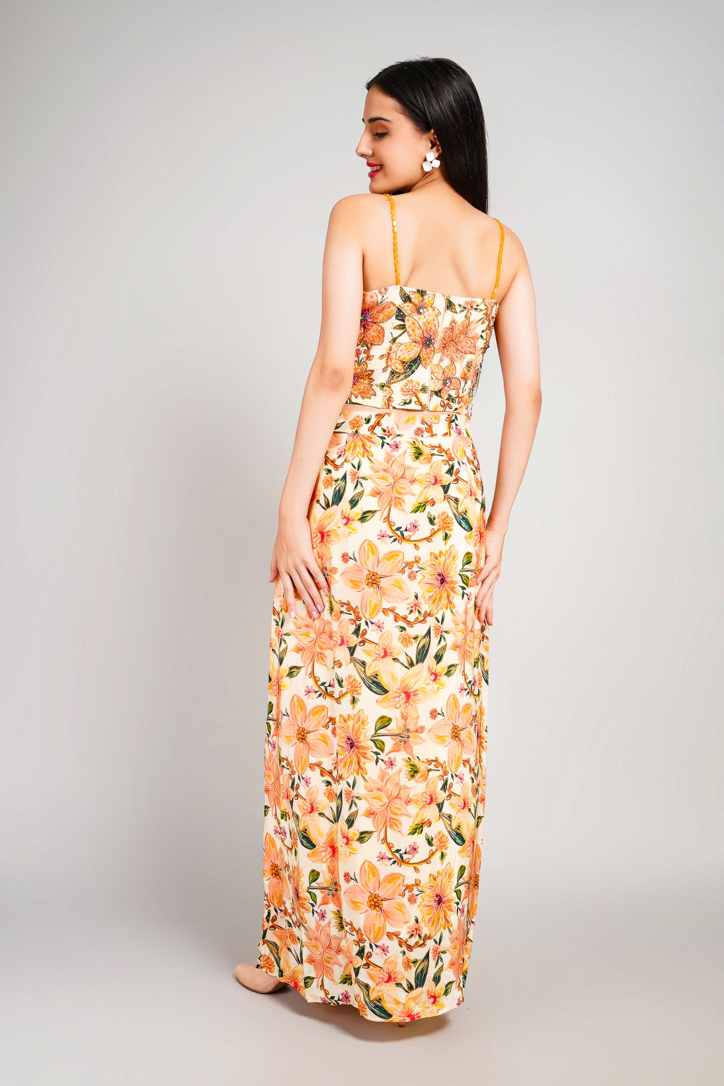 Floral Fiesta Drape Sarong Set with Corset Blouse