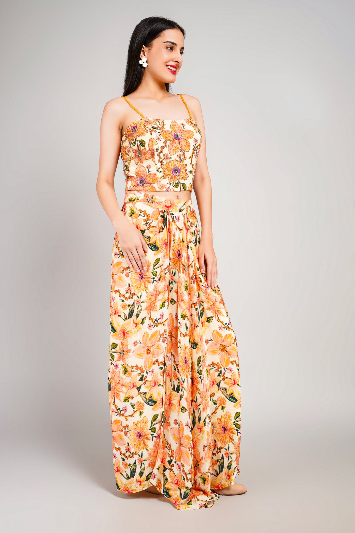 Floral Fiesta Drape Sarong Set with Corset Blouse