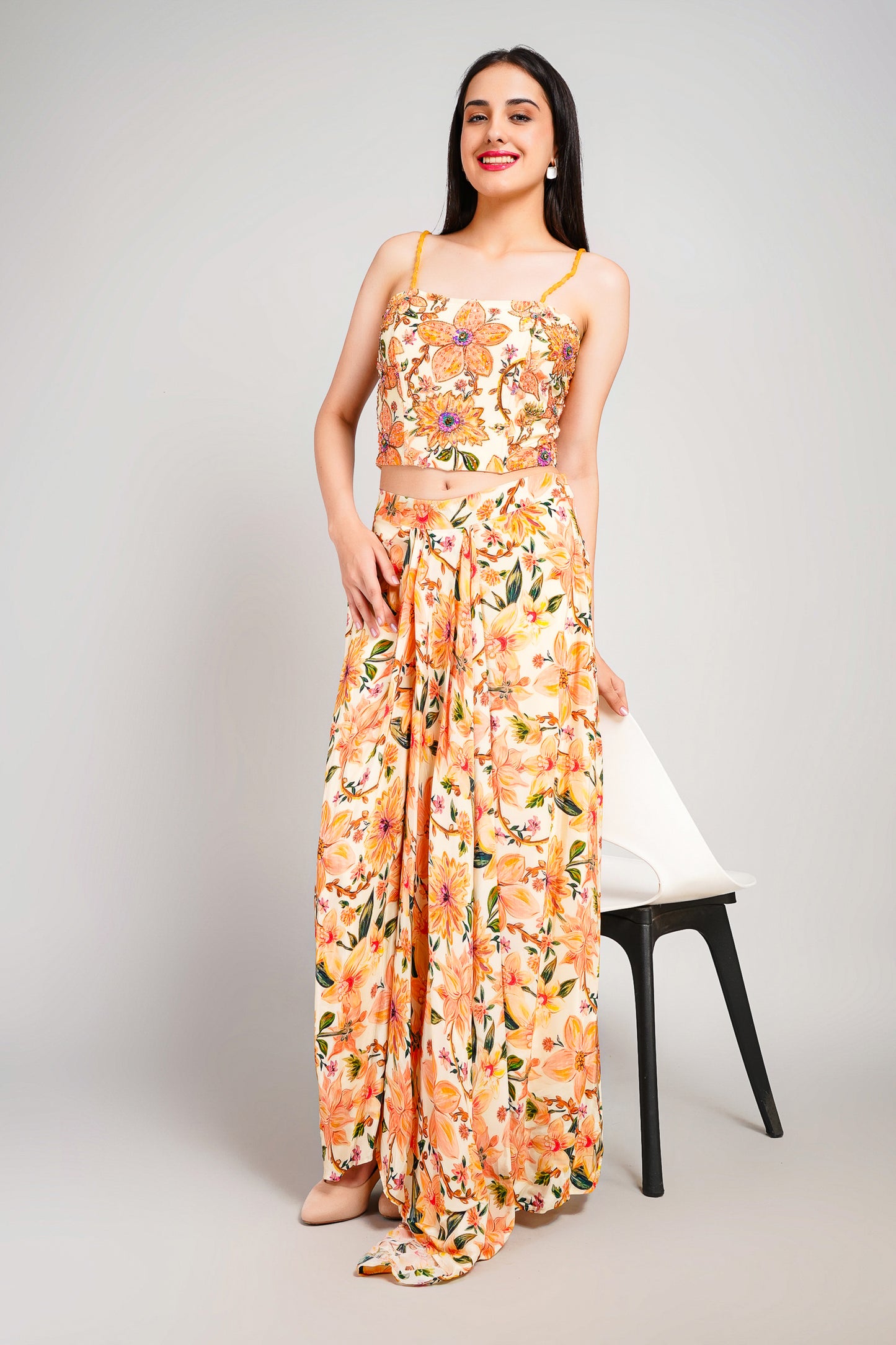 Floral Fiesta Drape Sarong Set with Corset Blouse