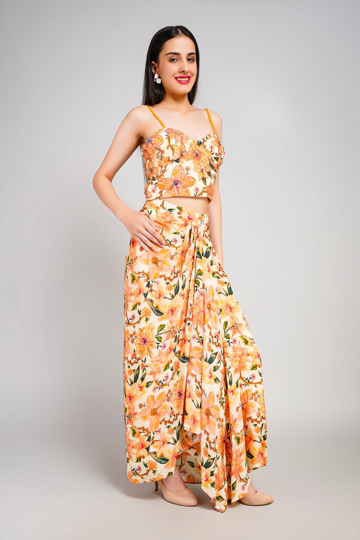 Floral Fiesta Drape Sarong Set with Corset Blouse