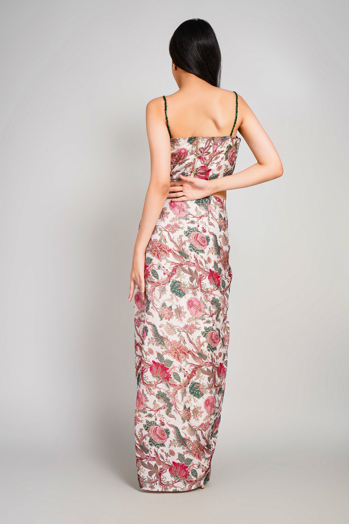 Floral Fiesta Drape Sarong Set with Corset Blouse