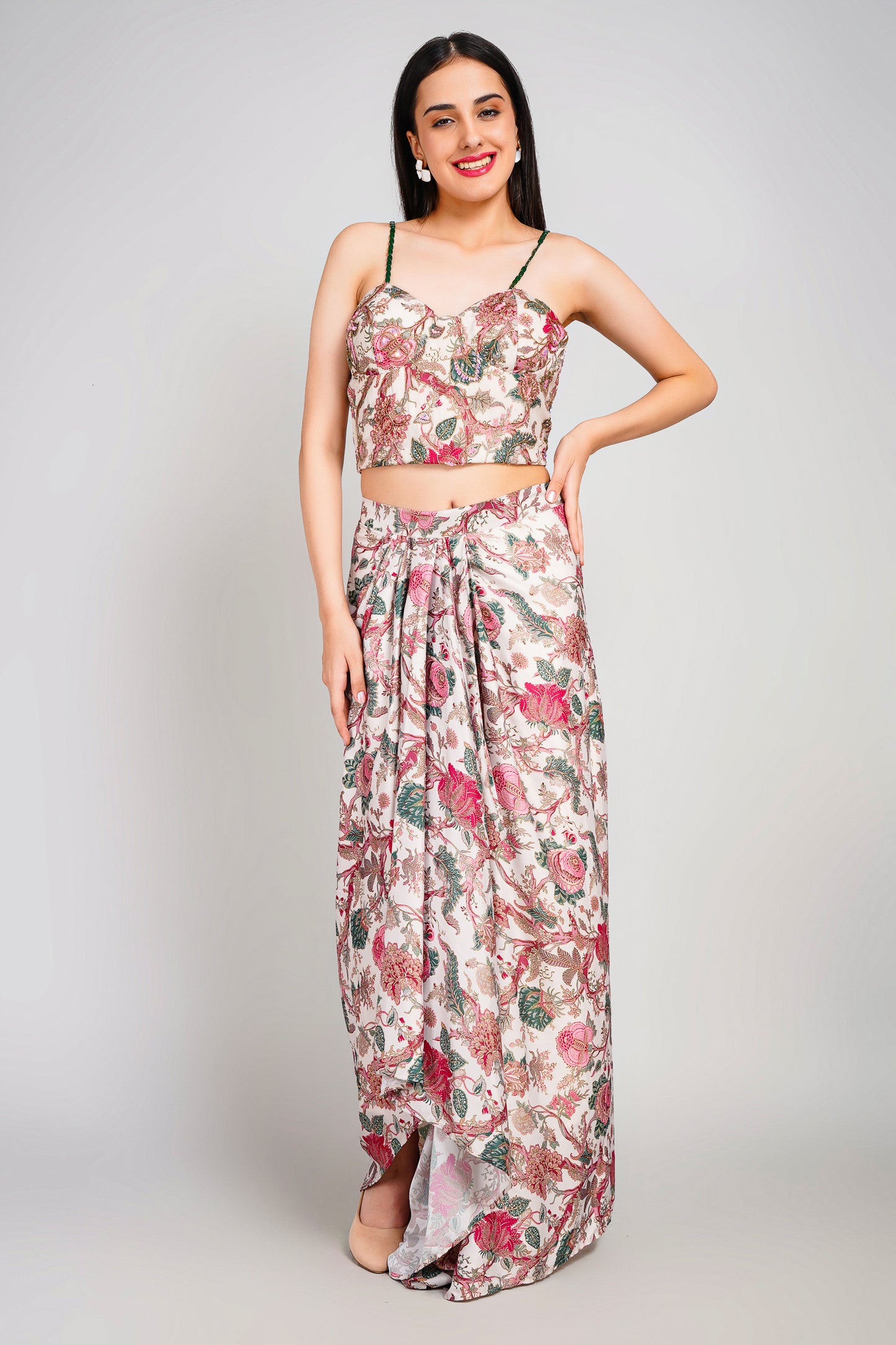 Floral Fiesta Drape Sarong Set with Corset Blouse