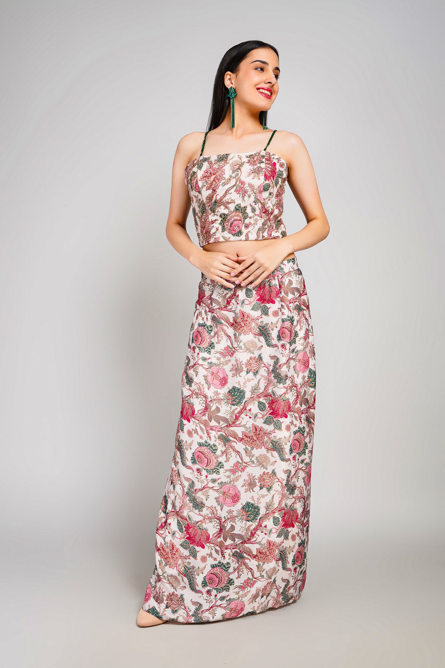 Floral Fiesta Drape Sarong Set with Corset Blouse