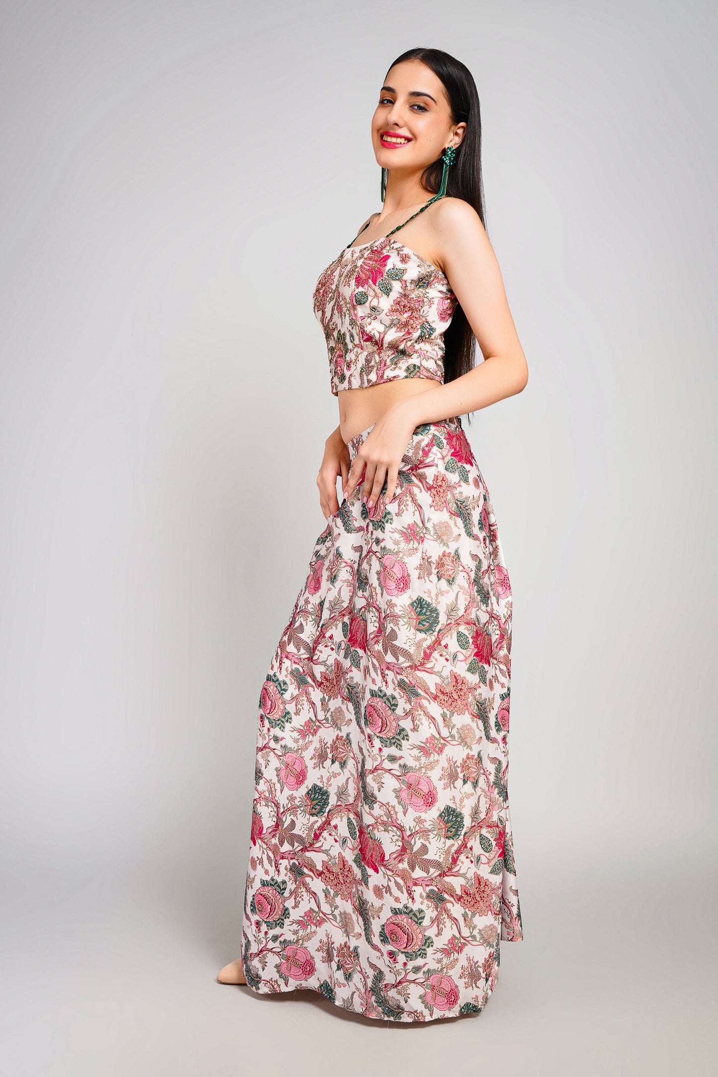 Floral Fiesta Drape Sarong Set with Corset Blouse