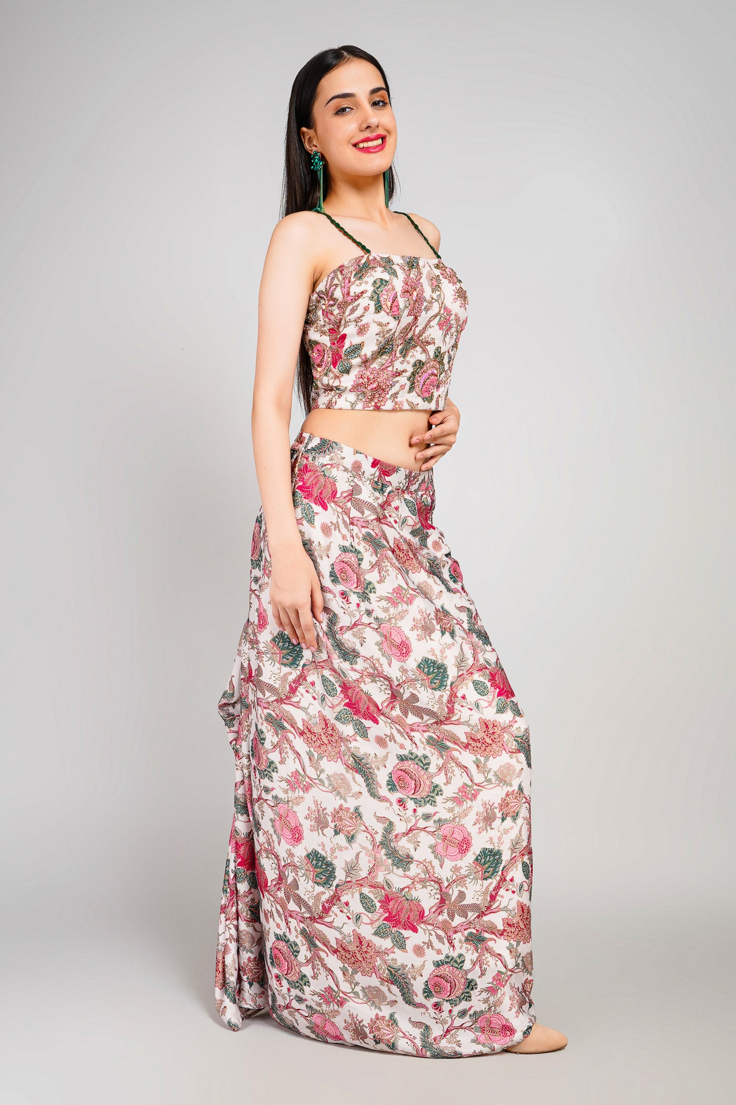 Floral Fiesta Drape Sarong Set with Corset Blouse