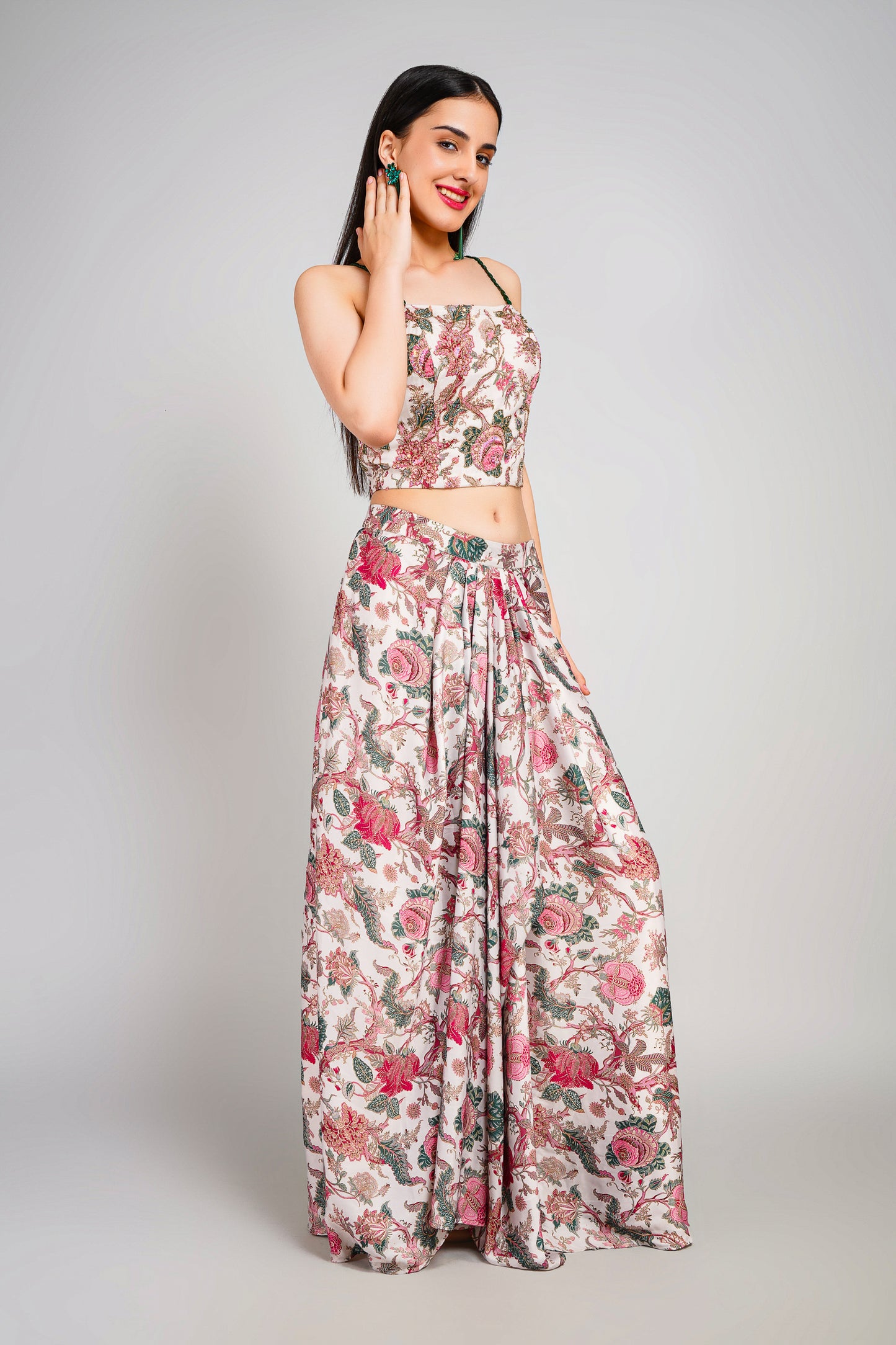 Floral Fiesta Drape Sarong Set with Corset Blouse