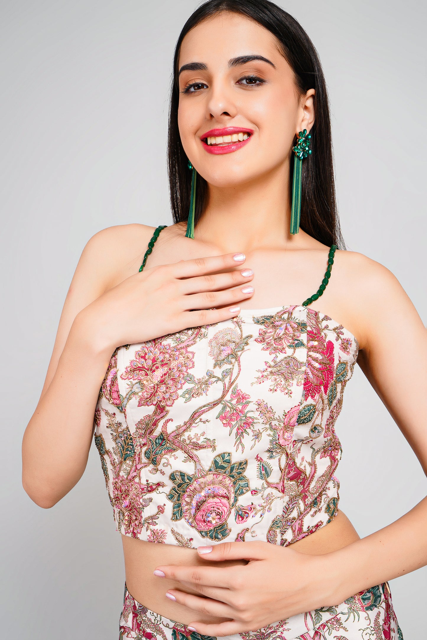 Floral Fiesta Drape Sarong Set with Corset Blouse