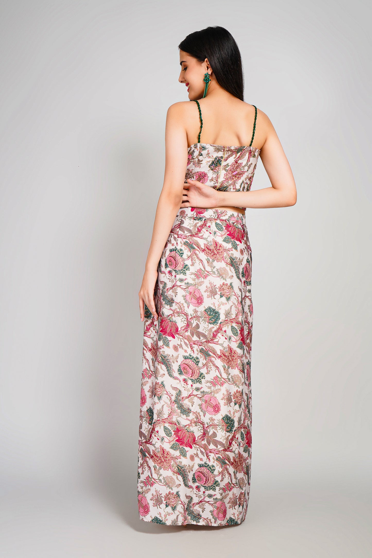 Floral Fiesta Drape Sarong Set with Corset Blouse