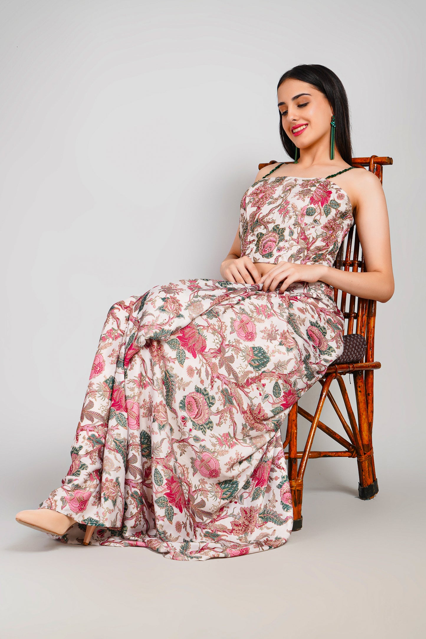 Floral Fiesta Drape Sarong Set with Corset Blouse