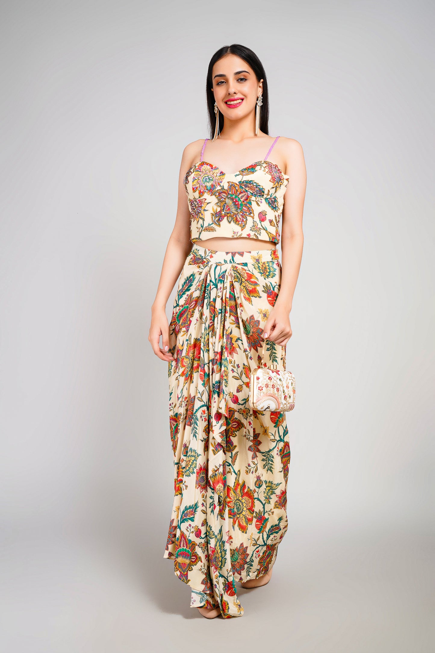 Floral Fiesta Drape Sarong Set with Corset Blouse