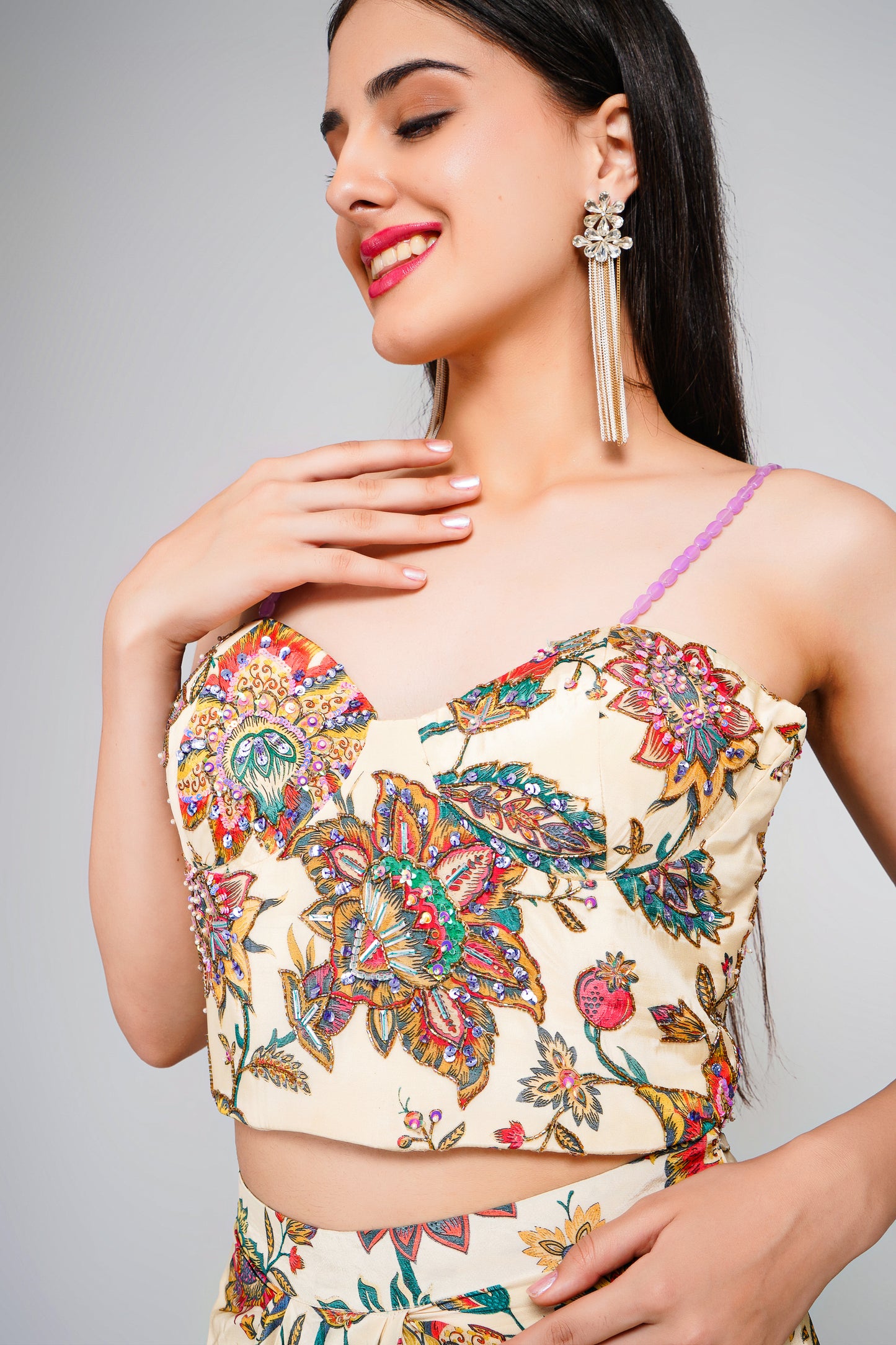 Floral Fiesta Drape Sarong Set with Corset Blouse