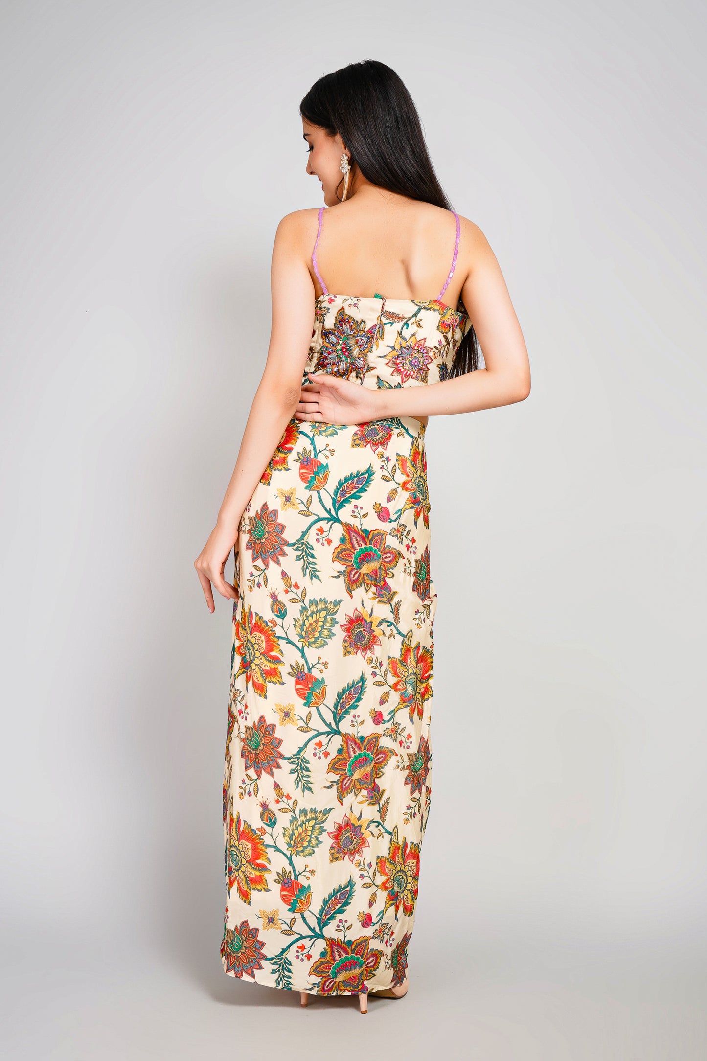 Floral Fiesta Drape Sarong Set with Corset Blouse