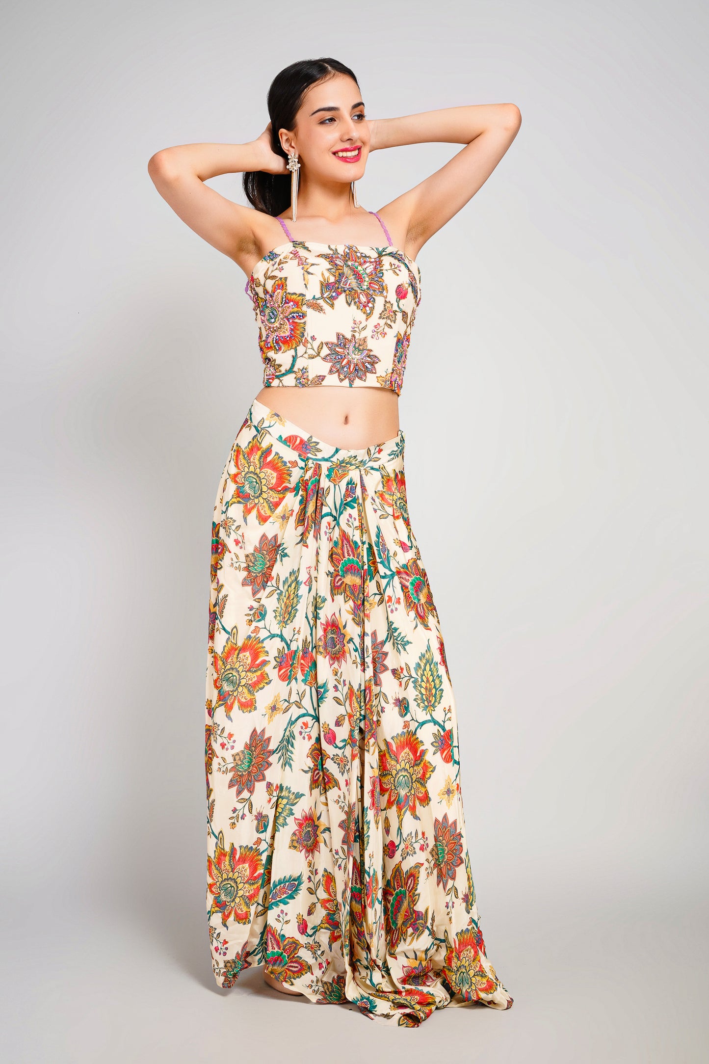 Floral Fiesta Drape Sarong Set with Corset Blouse