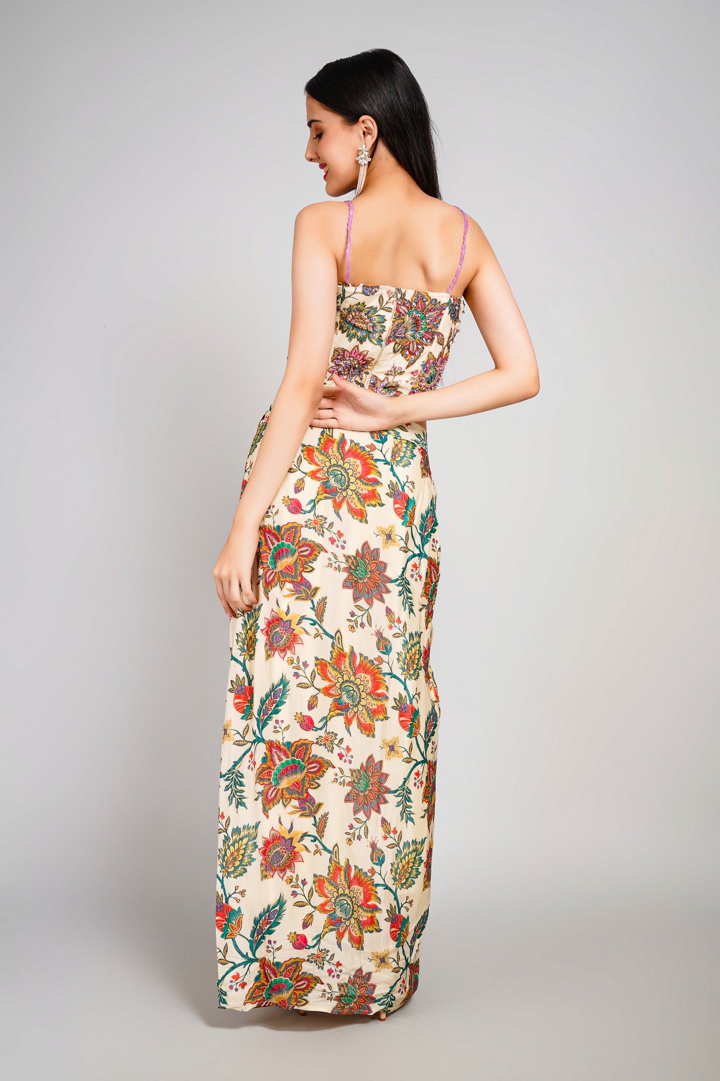 Floral Fiesta Drape Sarong Set with Corset Blouse