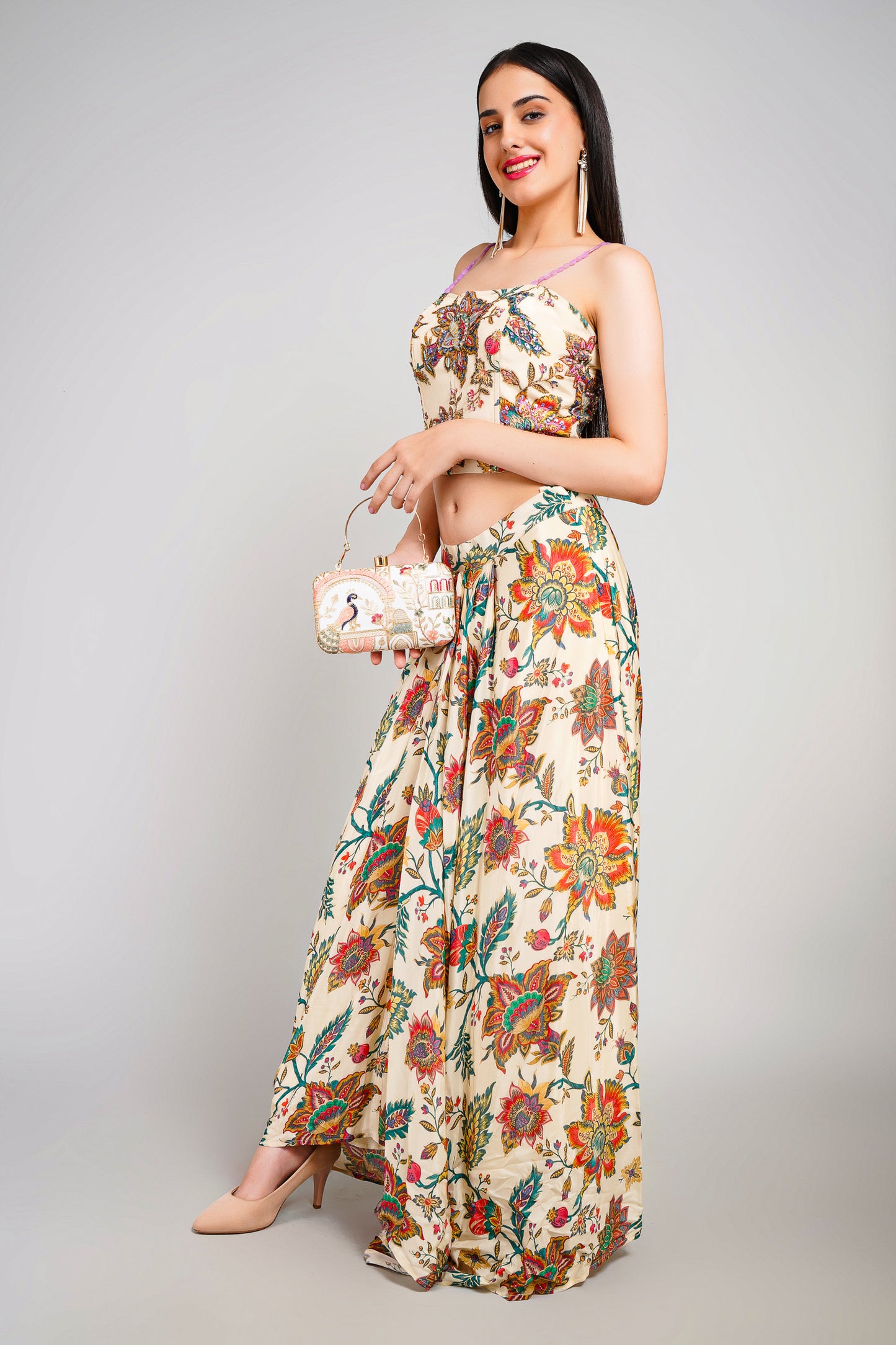 Floral Fiesta Drape Sarong Set with Corset Blouse