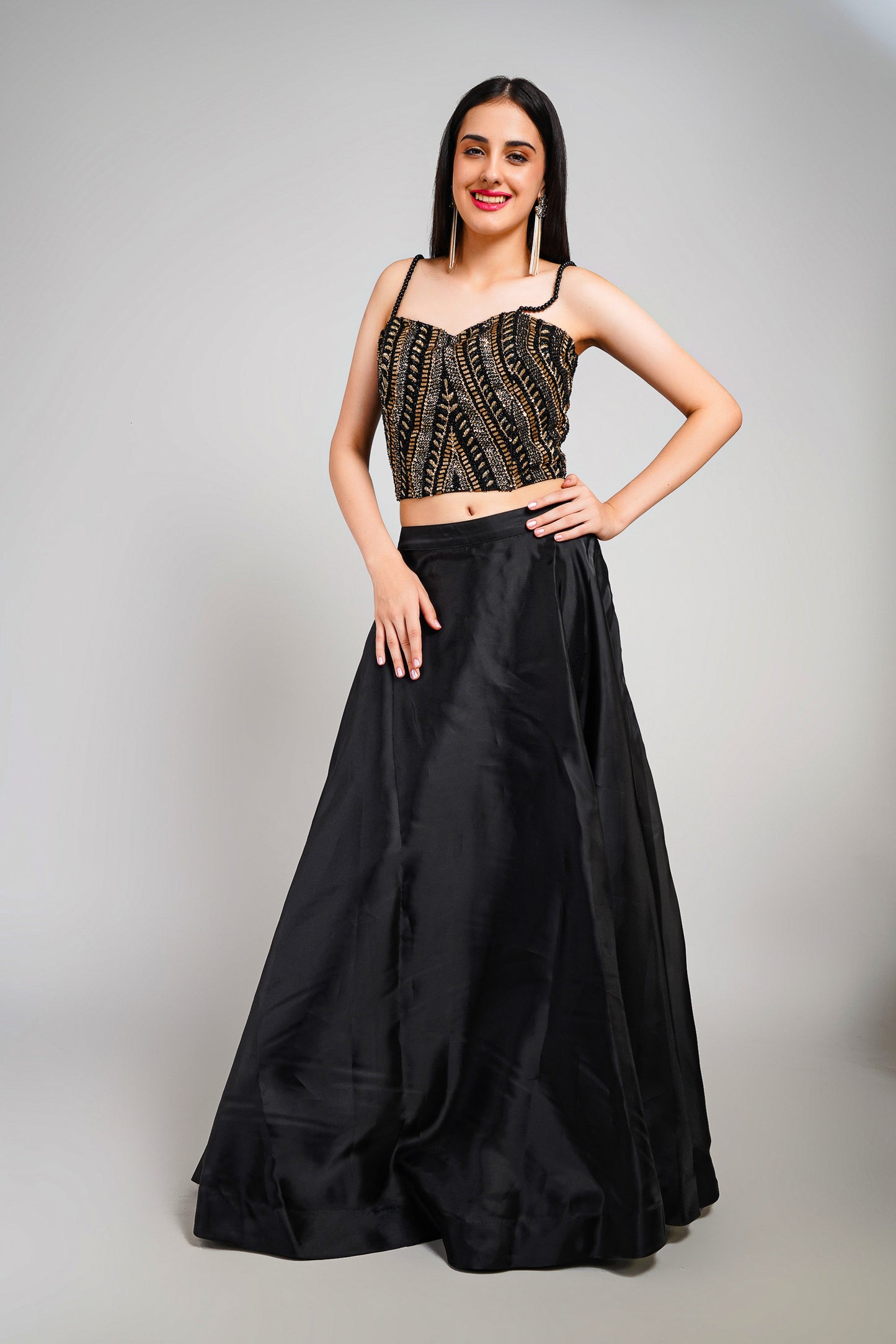 Midnight Luxe Lehenga Skirt Corset Blouse Set Black