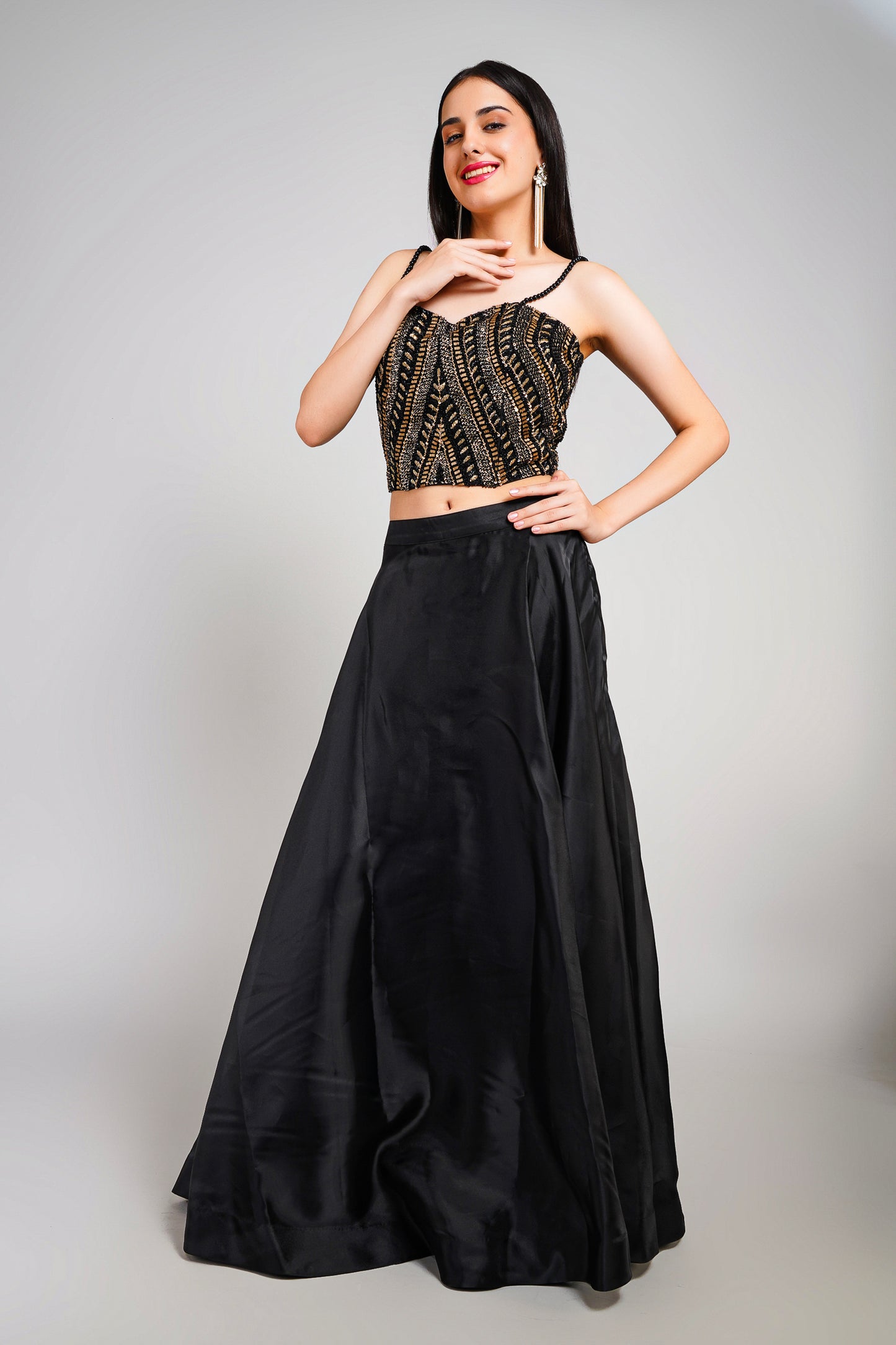 Midnight Luxe Lehenga Skirt Corset Blouse Set Black