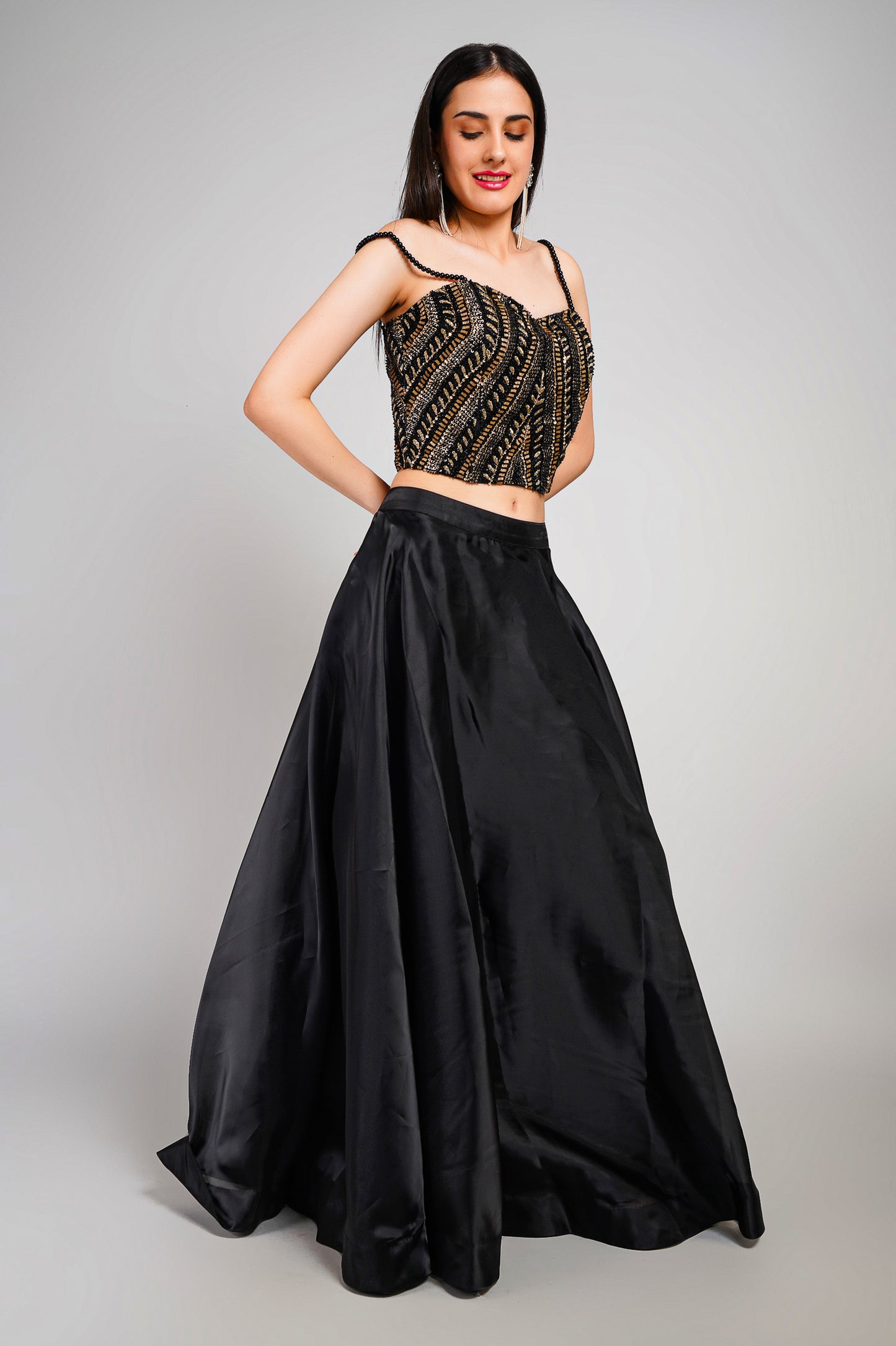 Midnight Luxe Lehenga Skirt Corset Blouse Set Black