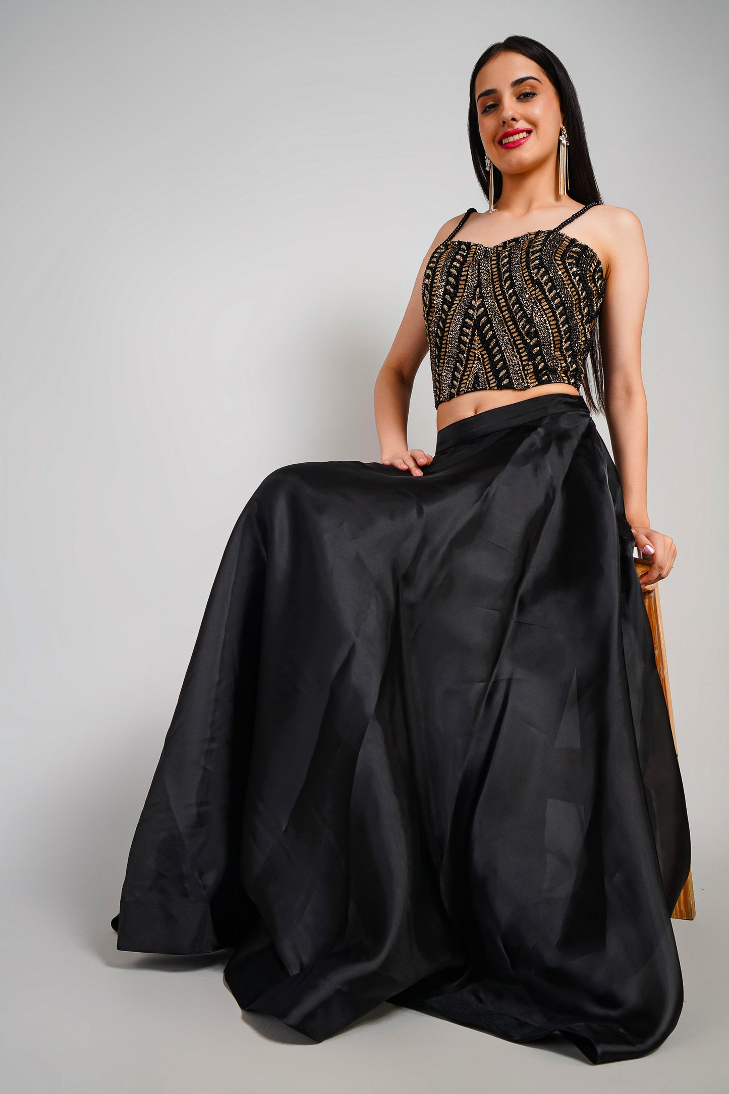 Midnight Luxe Lehenga Skirt Corset Blouse Set Black