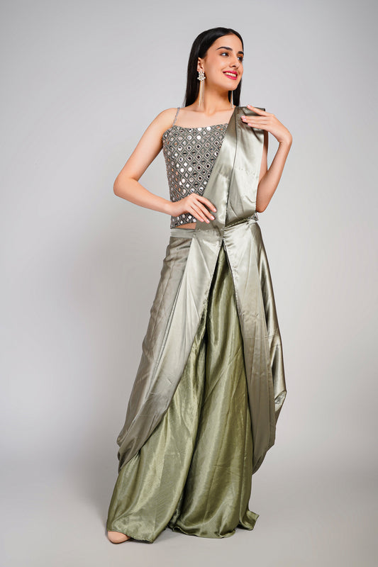Olive Aura 3 Piece Drape Saree Set