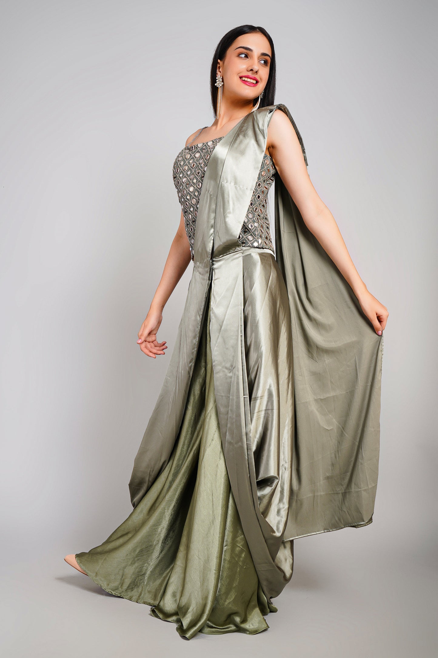 Olive Aura 3 Piece Drape Saree Set