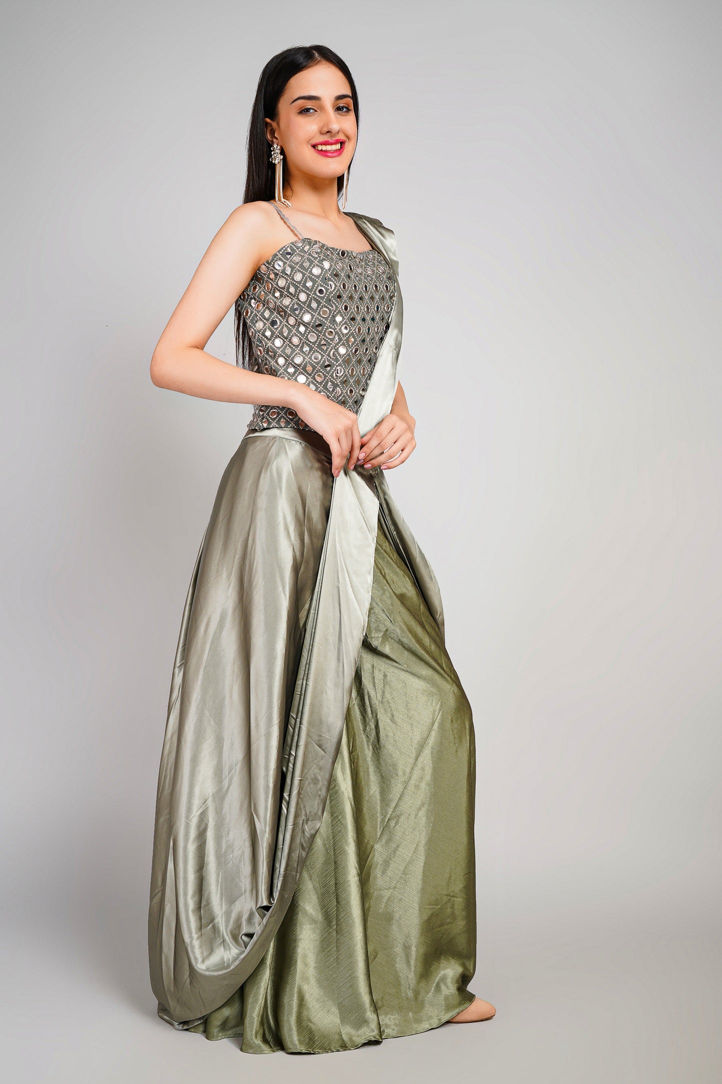 Olive Aura 3 Piece Drape Saree Set