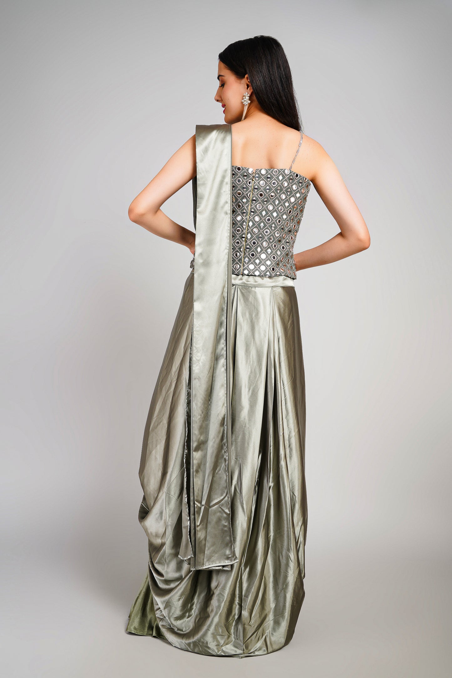 Olive Aura 3 Piece Drape Saree Set
