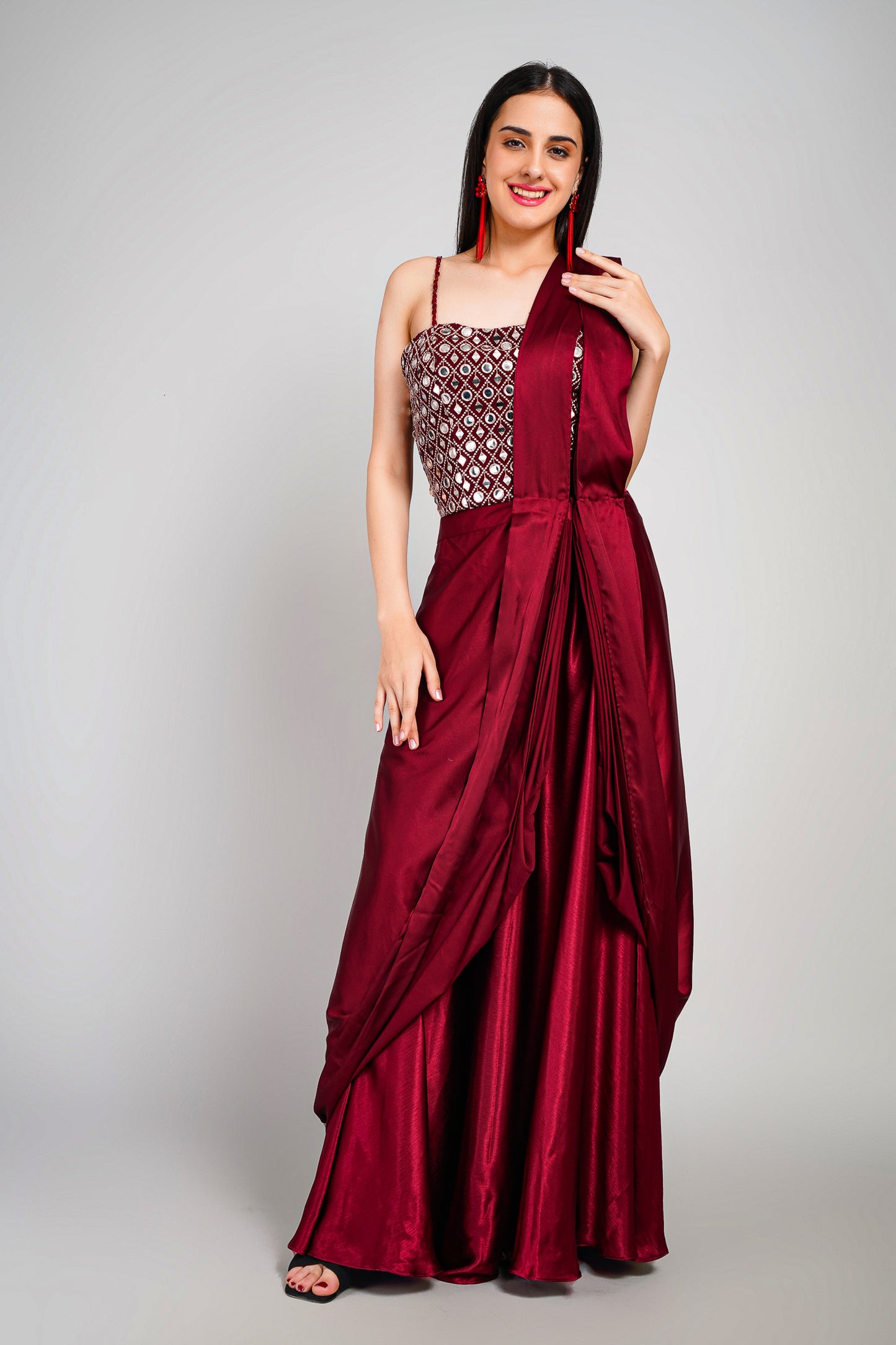 Ruby Aura 3 Piece Drape Saree Set