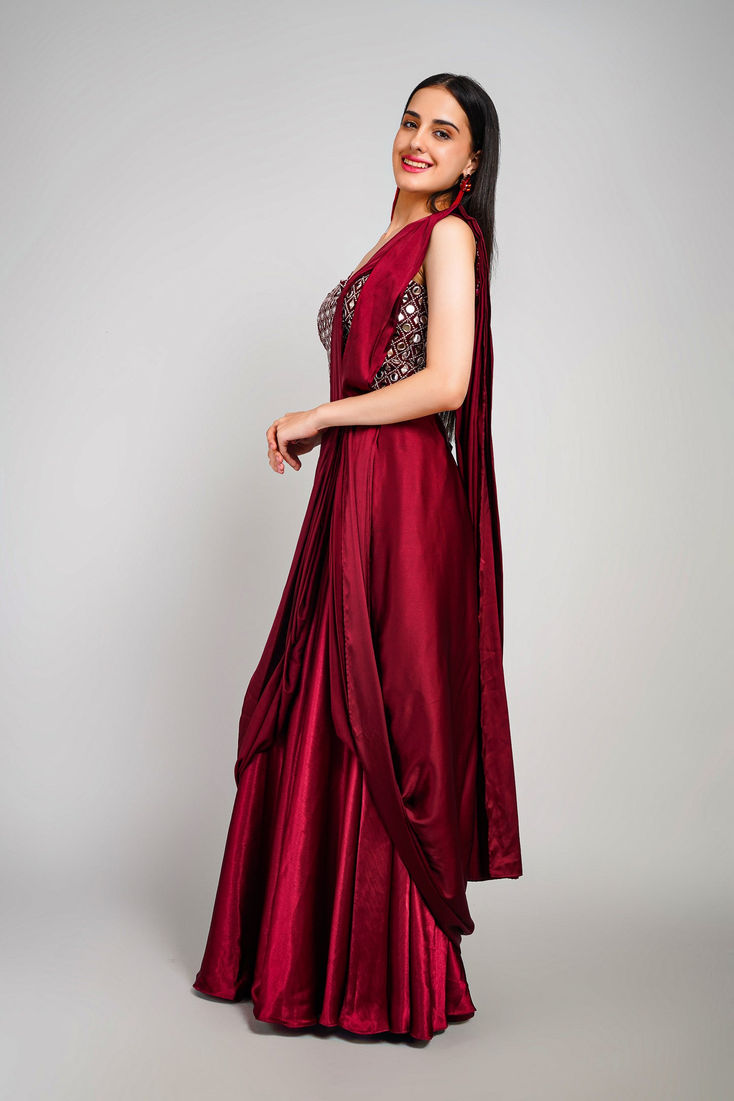 Ruby Aura 3 Piece Drape Saree Set