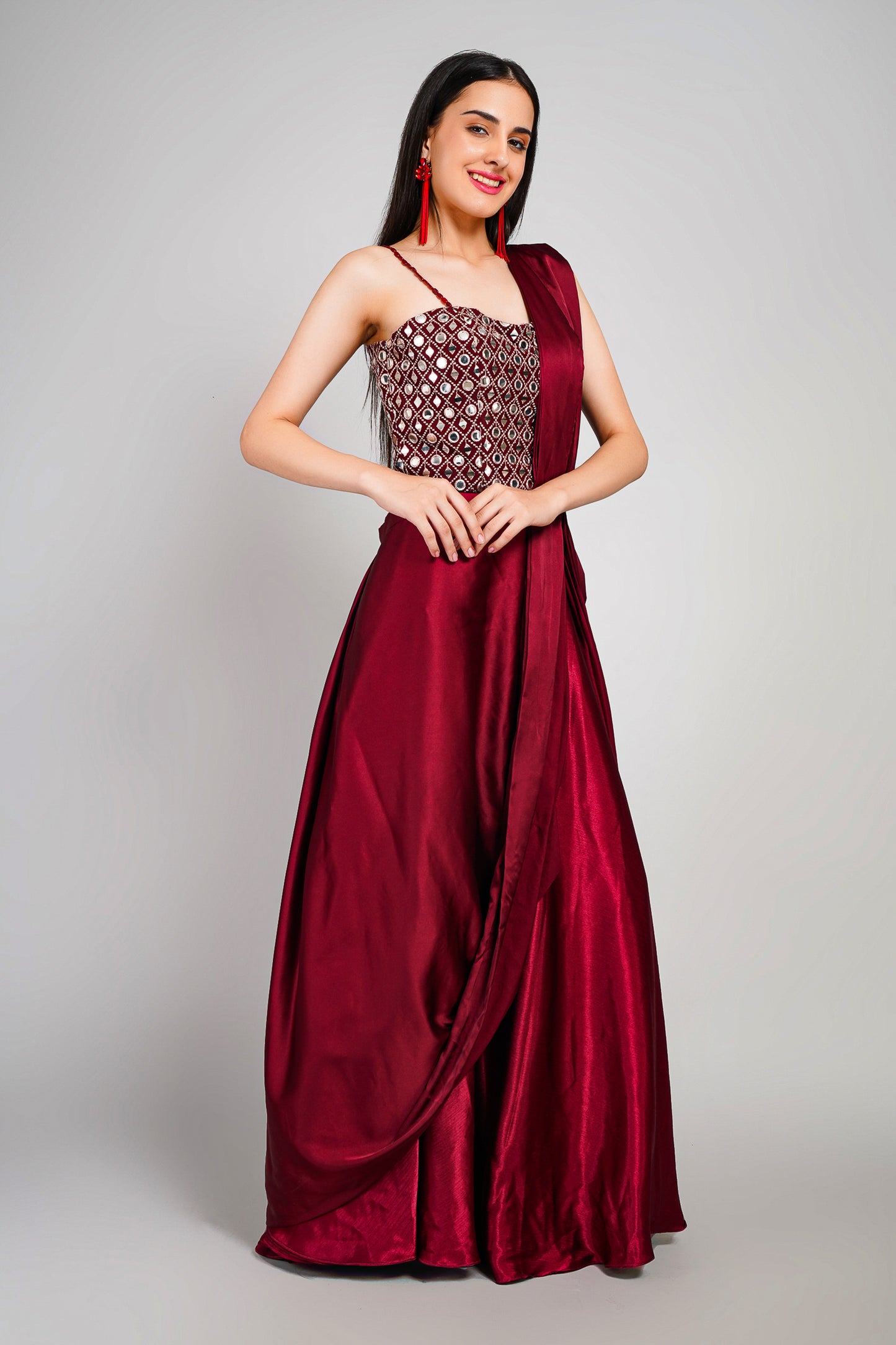Ruby Aura 3 Piece Drape Saree Set