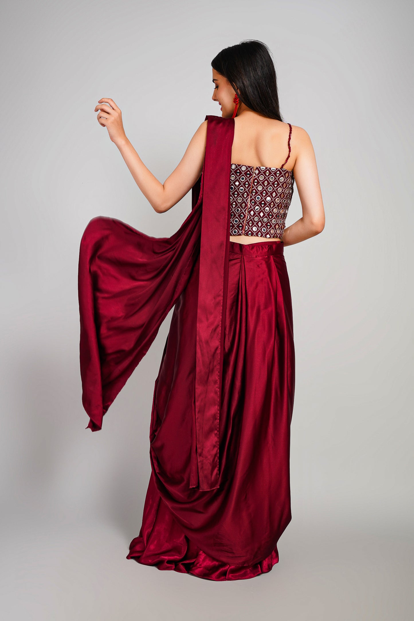Ruby Aura 3 Piece Drape Saree Set