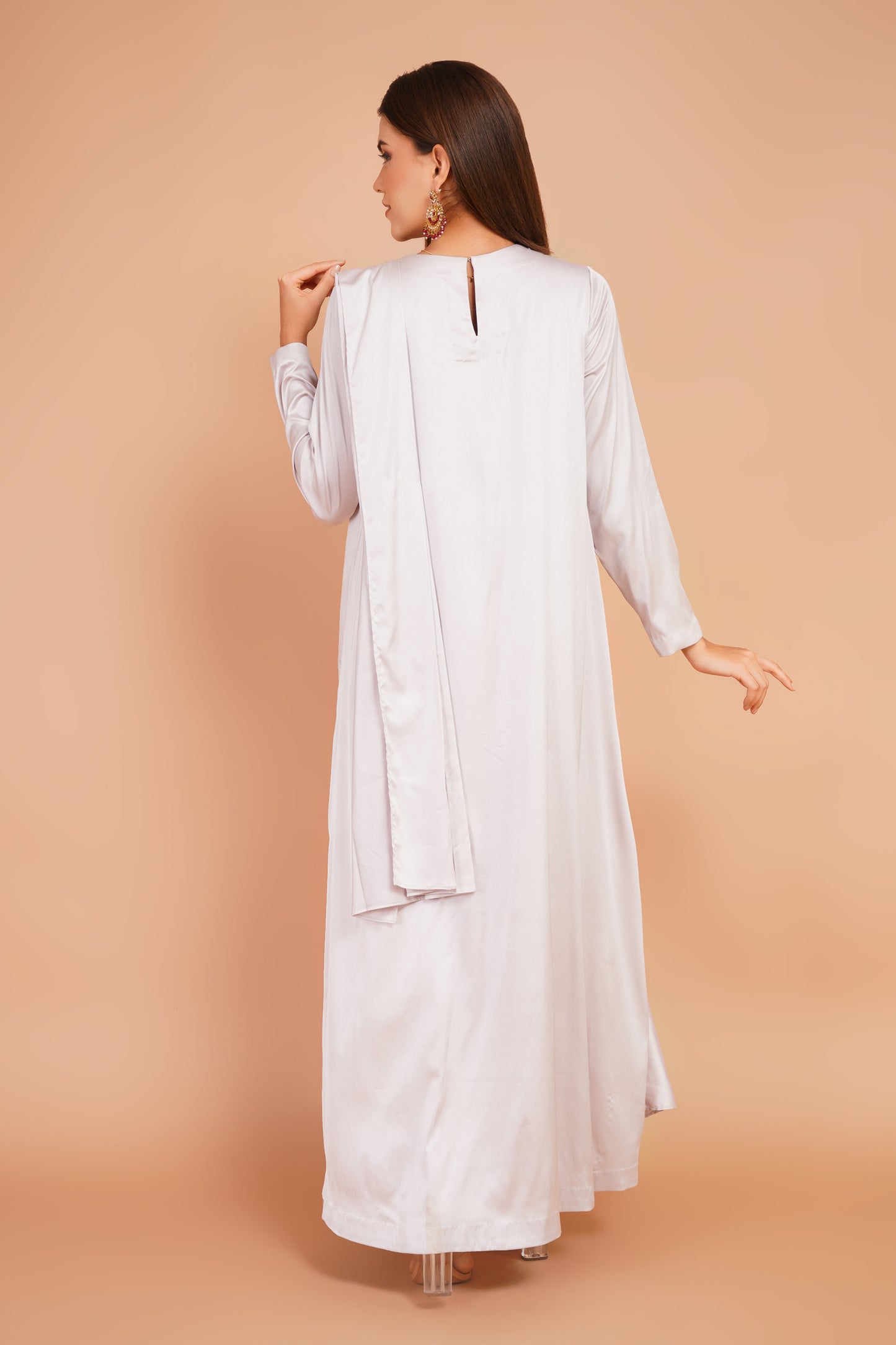 Cream Embroidered Pre-Draped Dress