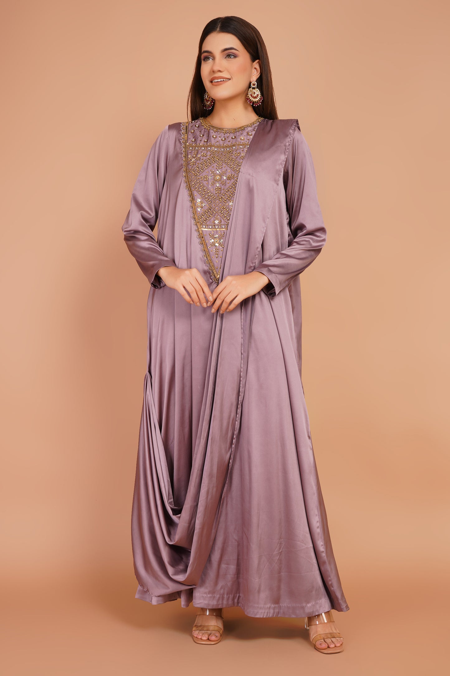 Embroidered Pre-Draped Dress