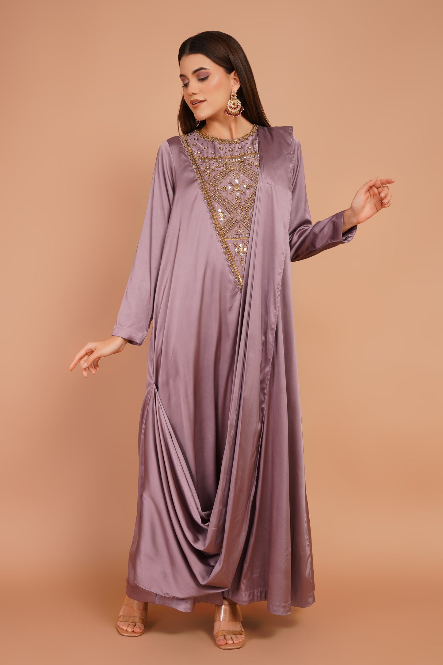 Embroidered Pre-Draped Dress