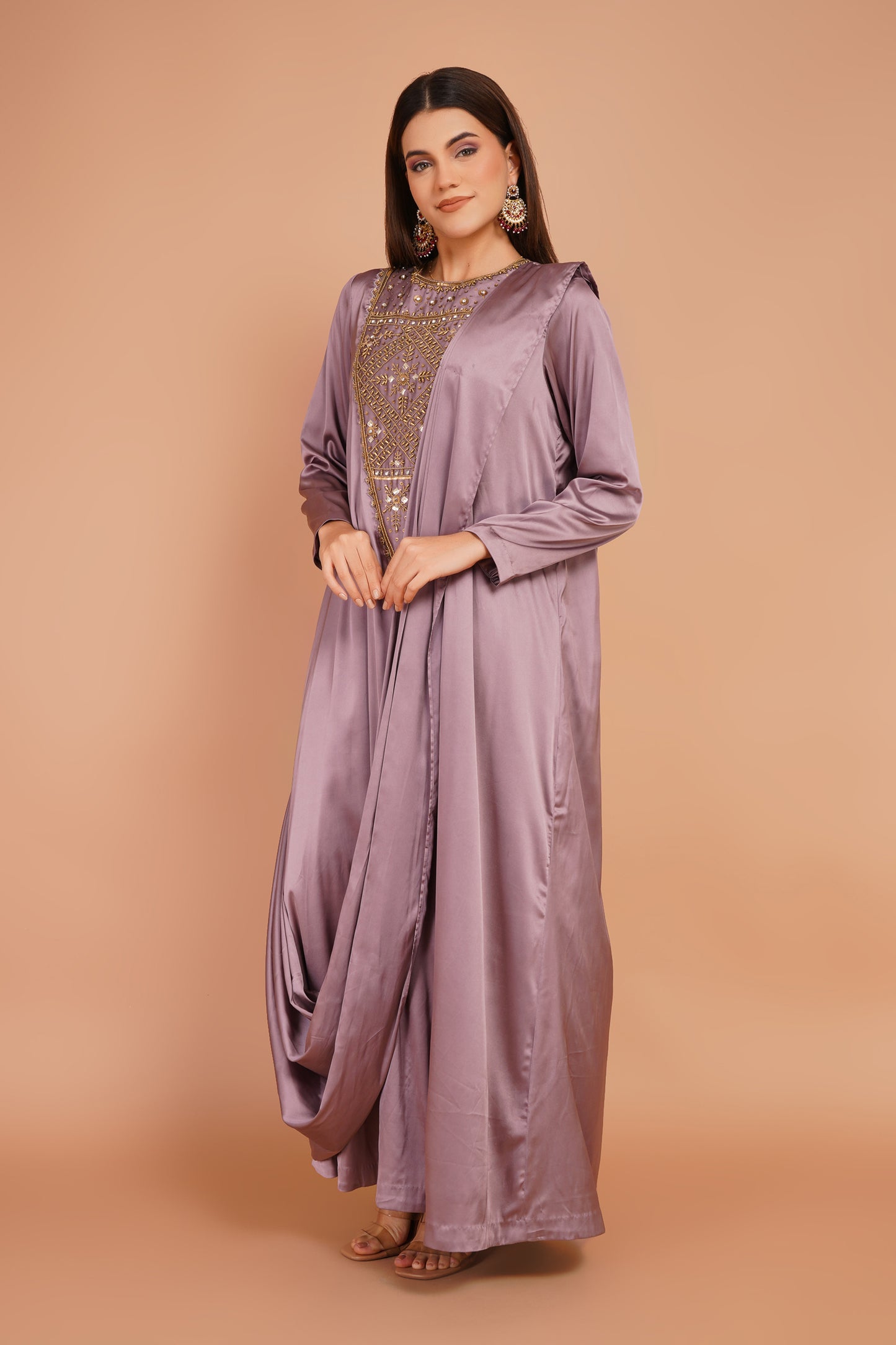 Embroidered Pre-Draped Dress