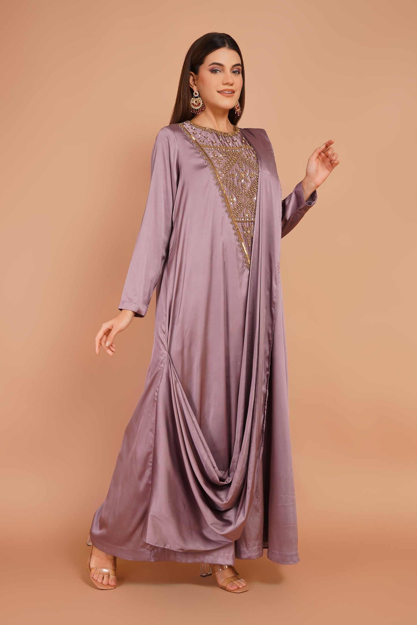 Embroidered Pre-Draped Dress