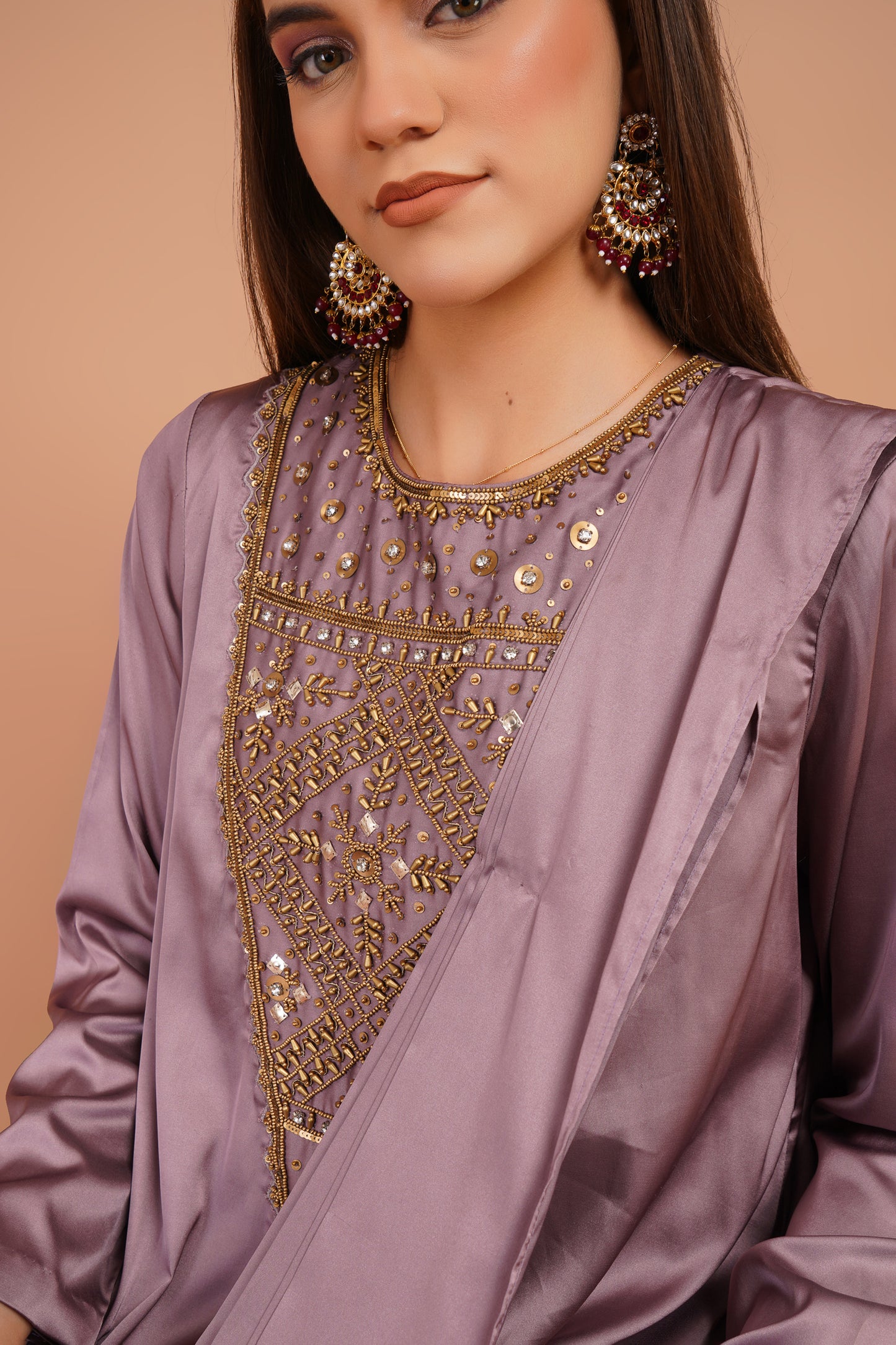 Embroidered Pre-Draped Dress