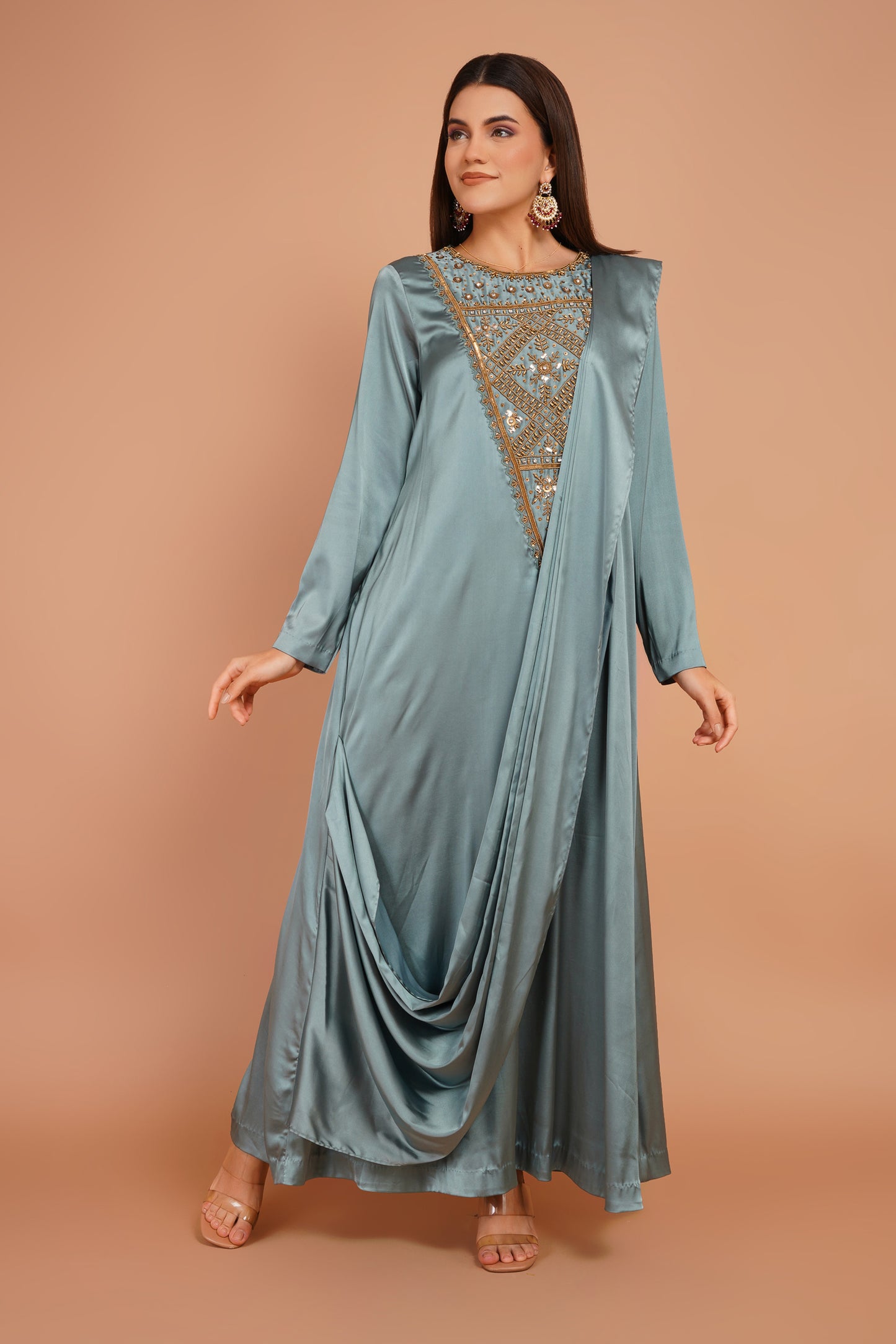 Embroidered Pre-Draped Dress