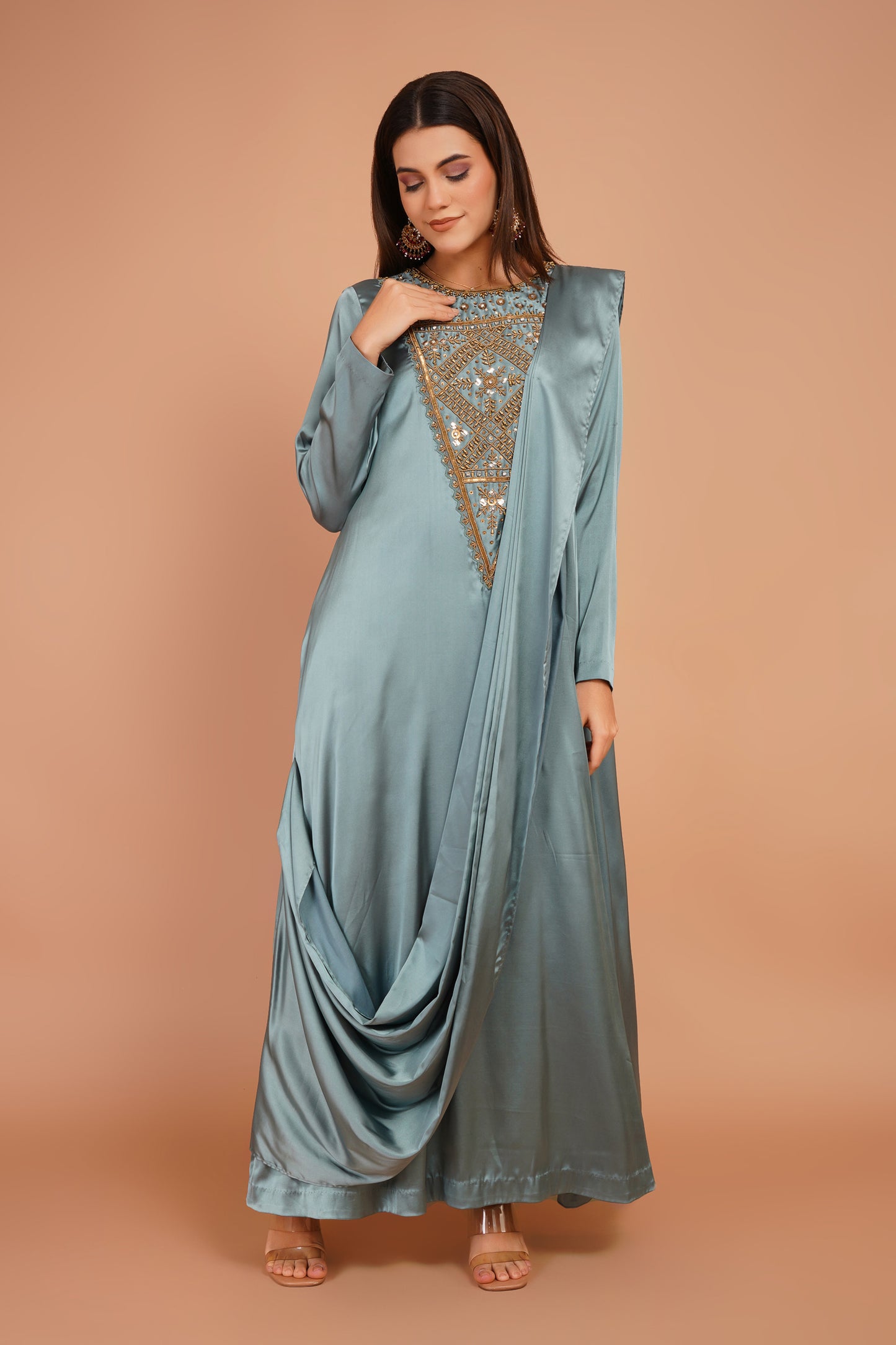 Embroidered Pre-Draped Dress