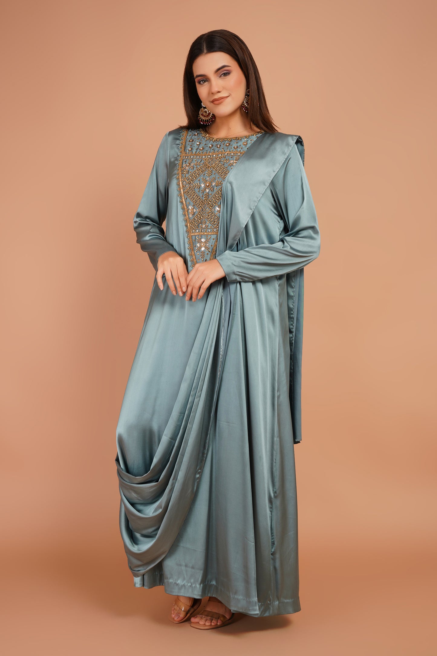 Embroidered Pre-Draped Dress