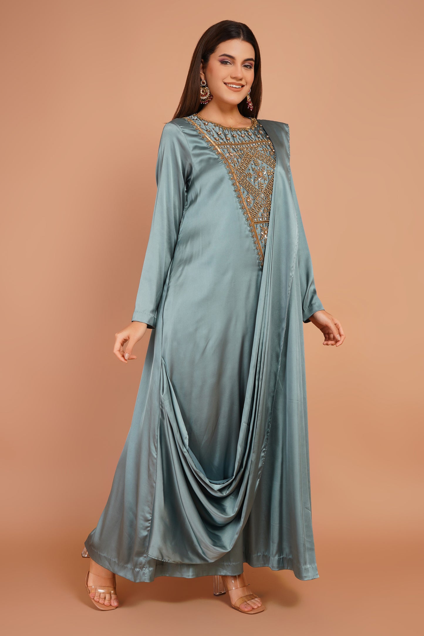 Embroidered Pre-Draped Dress