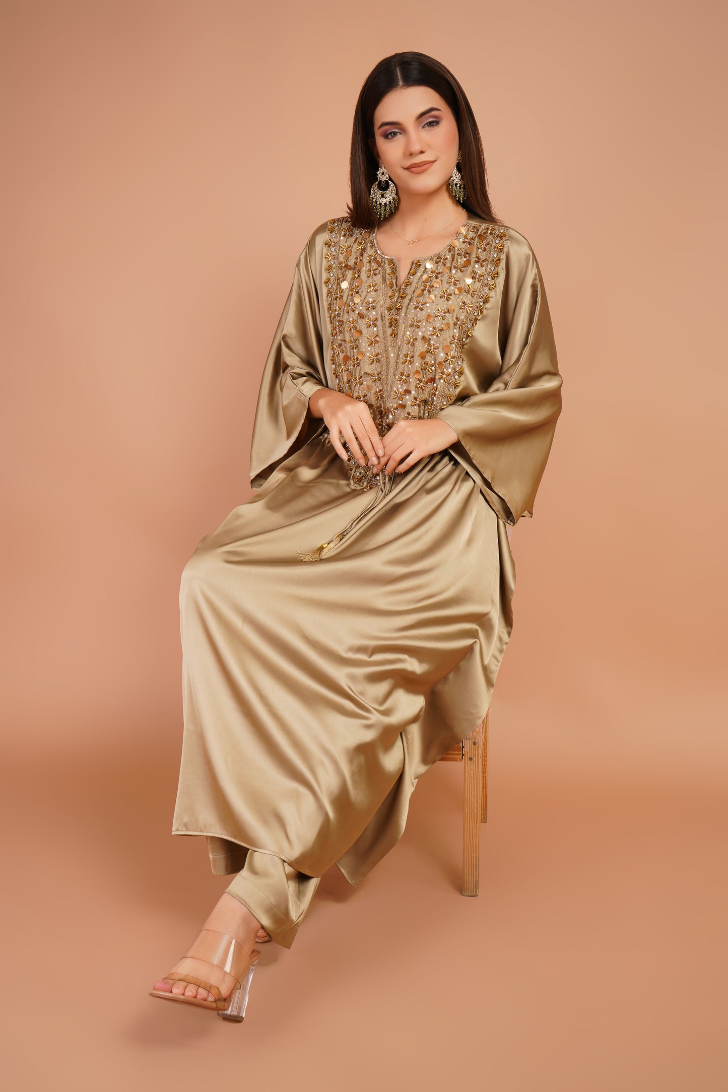 Golden Embroidered Kaftan Set